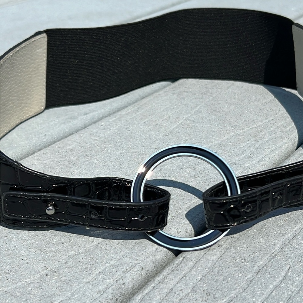 White House Black Market Stretchy Embossed Leather Trimmed Adjustable Belt